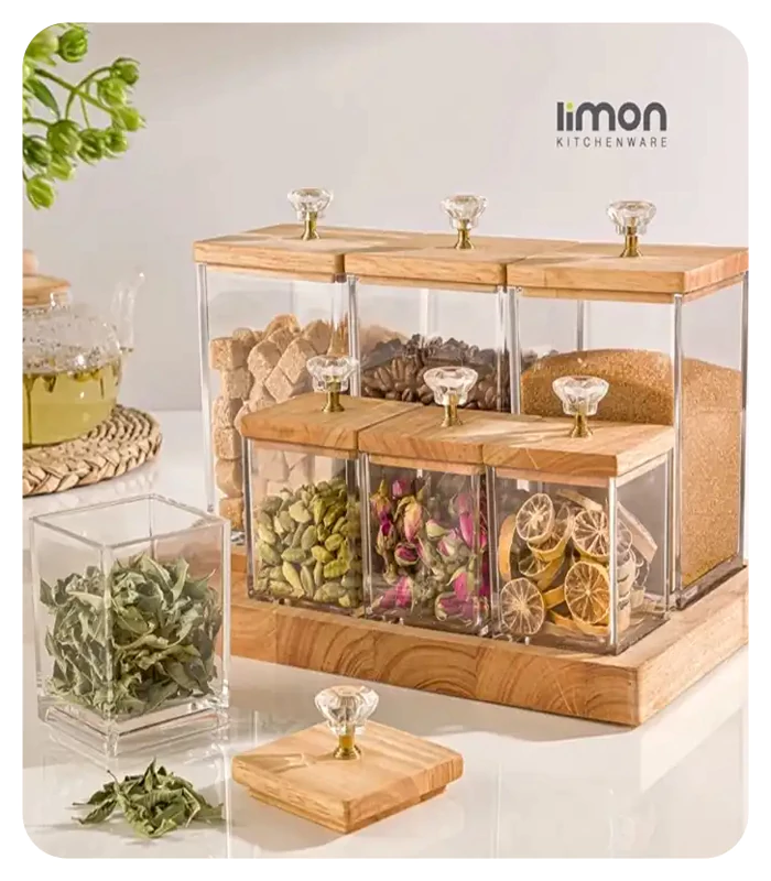  ست بانکه و ادویه کفه دار درب چوبی لیمون کد 220359