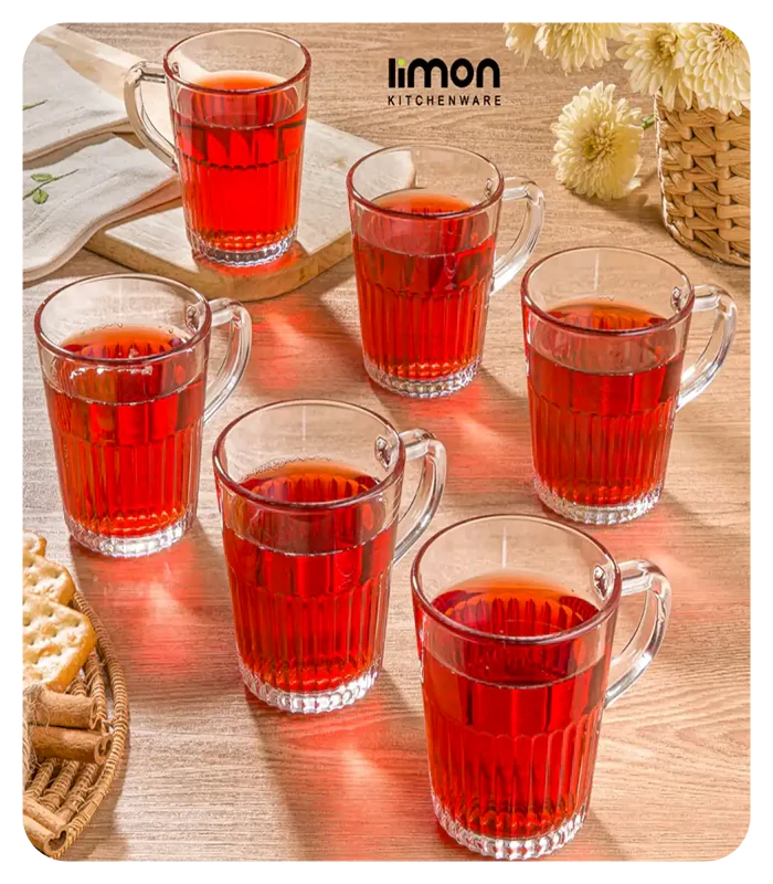 لیوان شیشه ای دسته دار شیاردار 280 سی سی لیمون کد 228100